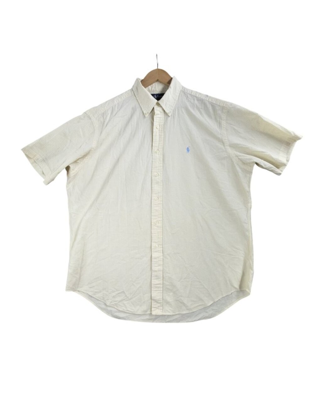 Ralph Lauren Shirt Mens XL Yellow Stripe Seersucker Short Sleeve Button-Down